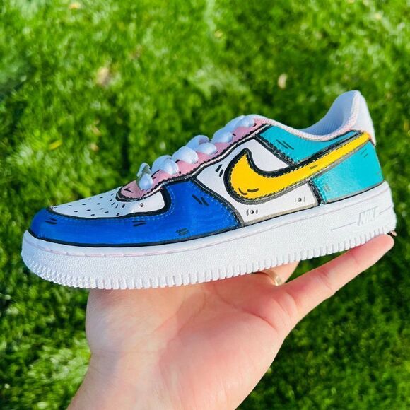 NIKE Adult Air Force 1 Custom Color Block Comic Graphic Sneakers NWB - Picture 3 of 3